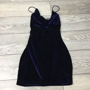 Lucy In The Sky Blue Velvet Mini Dress Cowl Neck  Lace Up Back size M